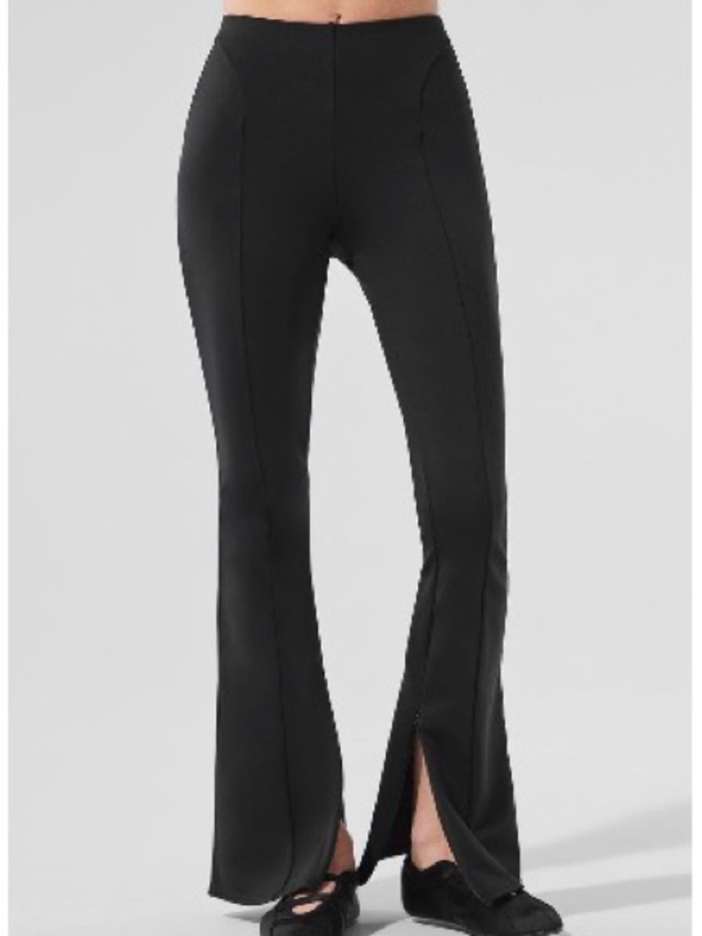 ALO Yoga Black High Waist Zip it Flared Legging Flared Split-Hem Pants
